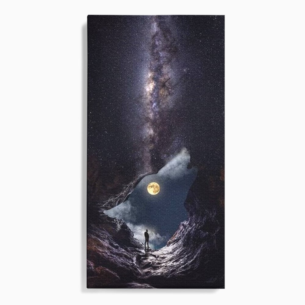 Tablou canvas cu tablou canvas cu silueta de lup, fara rama, pe sasiu de lemn
